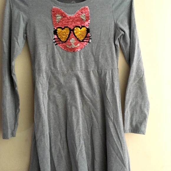 2 Girls Dresses with Flippy Sequins Tiger Cat Long Sleeve Wonder Nation 10-12 - Picture 10 of 13